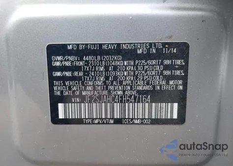 2015 Subaru Forester 2.5I Limited z USA, uszkodzony, nr VIN JF2SJAHC4FH547164